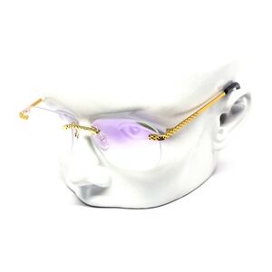 Rimless Sunglasses Gold Frame Oval Purple Mirror Lens Fashion Tinted Glasses New